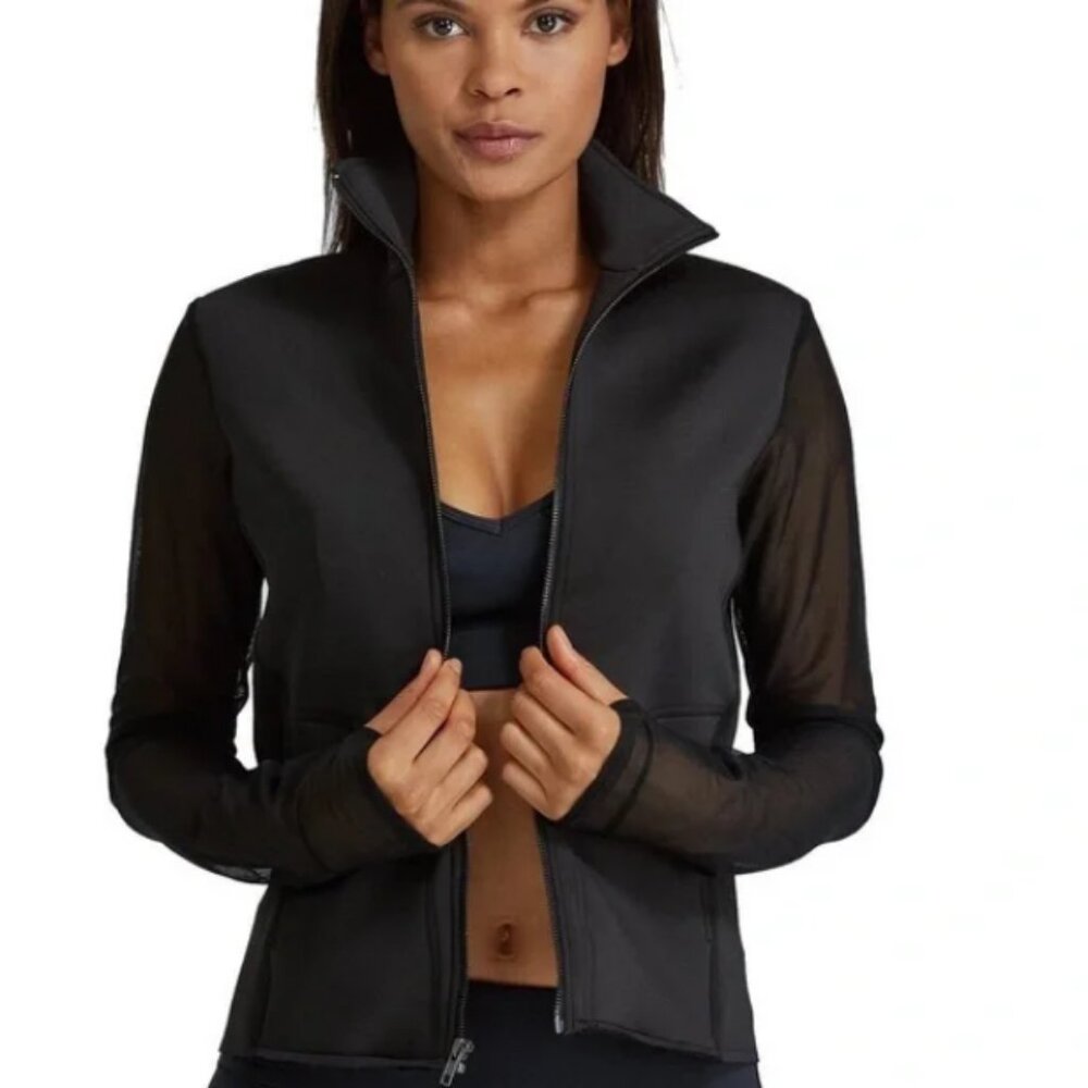 Noli Yoga Cora sheer mesh sleeve scuba jacket black sz.S